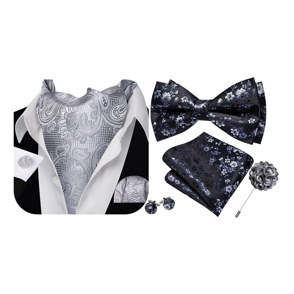 1780 Ascot Tie and Bow Tie Cravat Paisley Silk Scarf Self Necktie Pocket